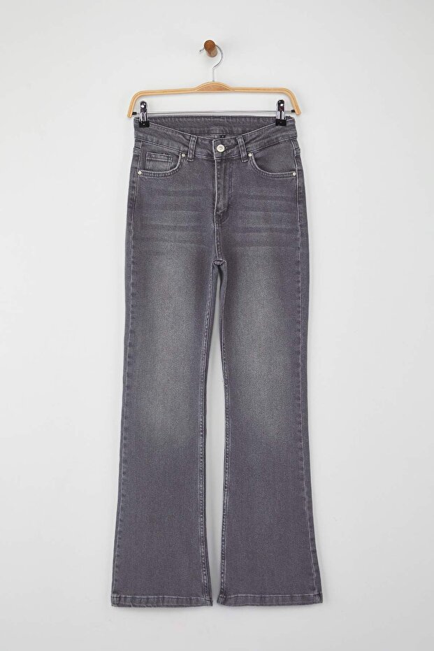 Szare jeansy z wysokim stanem Comfort/Elastyczne jeansy z rozszerzanymi nogawkami TWOAW26JE00047 - 5