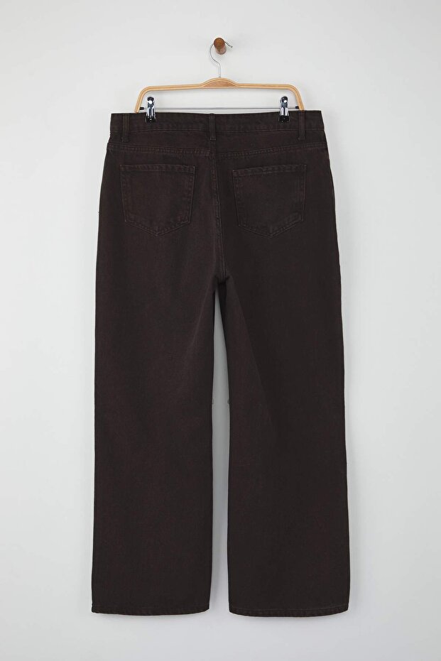 Kahverengi Yüksek Bel Straight Fit %100 Pamuk Non-Stretch Büyük Beden Jeans TBBSS22JE0211 - 9