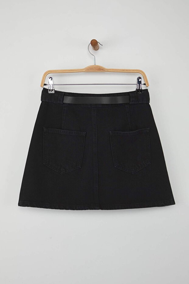 More Sustainable Siyah More Sustainable Kemer Detaylı Denim Etek TWOAW26ET00027 - 11