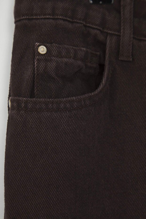 Kahverengi Yüksek Bel Straight Fit %100 Pamuk Non-Stretch Büyük Beden Jeans TBBSS22JE0211 - 8