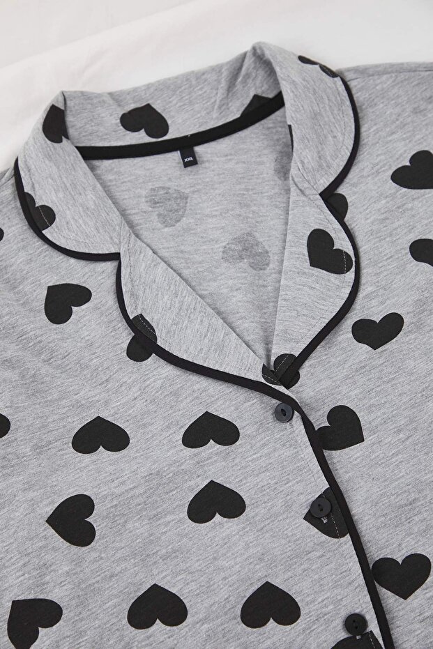 Gri Kalpli Gömlek Yaka Örme Pijama Takımı TBBAW23AI00015 - 4