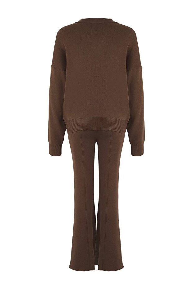 Wardrobe Essentials Kahverengi Pamuklu Kazak-Pantolon Triko Alt-Üst Takım | TWOAW26AU00002 - 6