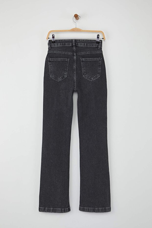 Antrasit Yüksek Bel Orta Esnek İspanyol Paça Flare Jeans TWOAW26JE00050 - 6