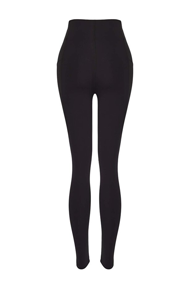 Siyah Soft Fırçalı Kumaş Tam Boy Örme Spor Tayt THMAW26TY00008 - 8