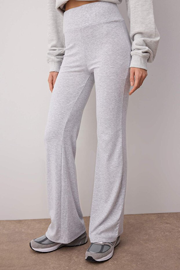 Gri Melanj- Siyah İspanyol Paça 2'li Paket Pantolon TWOAW26PL00057 - 3