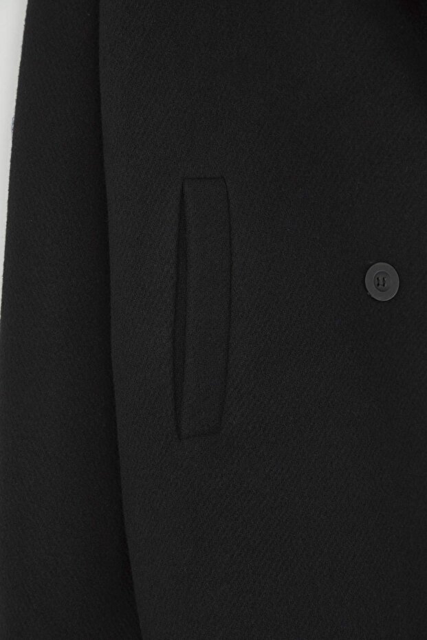 Siyah Regular Yünlü Oversize Kaşe Kısa Ceket Kaban TWOAW26DD00009 - 6