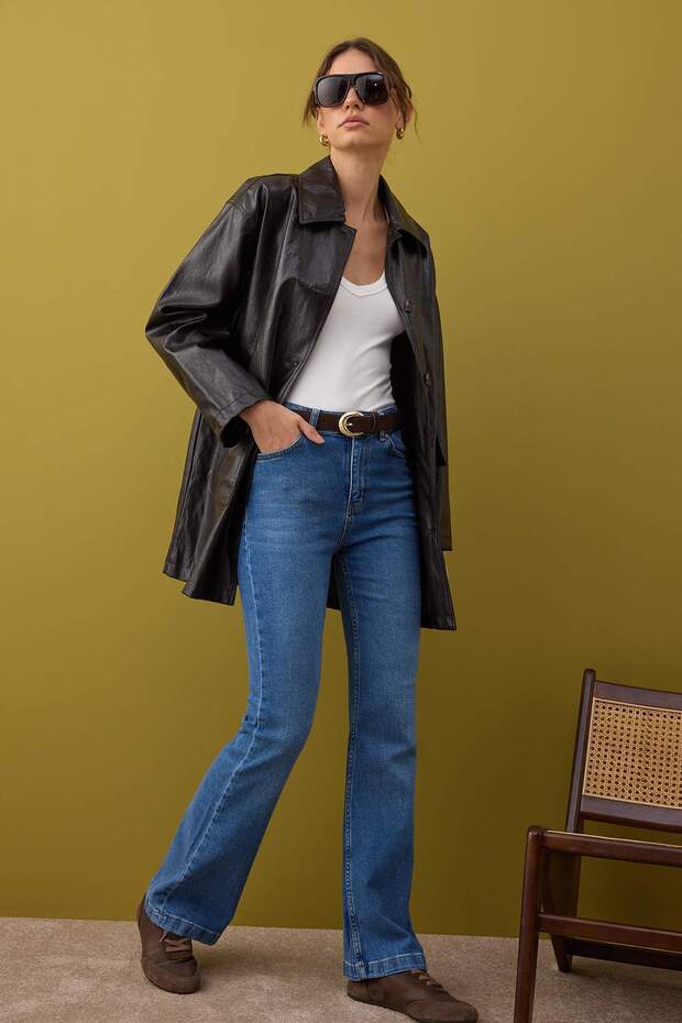 Mavi Yüksek Bel Comfort/Esnek İspanyol Paça Flare Jeans TWOAW26JE00047 - 2