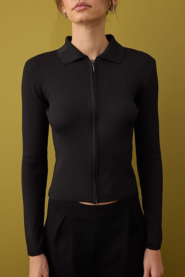 Gri-Siyah 2'li Basic Kısa/Crop İkili Paketl Triko Body Hırka-Kazak TWOAW26KZ00116 - 3