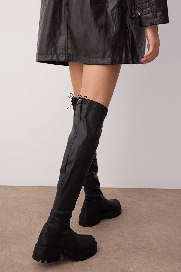 Overknee-Damenstiefel ve Schwarz Mit Dicker Sohle - Takaw25Cz00014 - 3