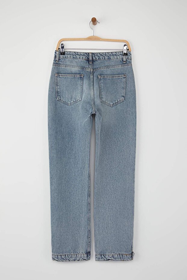 More Sustainable Mavi Paçası Fermuar Detaylı Normal Bel Yeni Straight Jeans TWOAW26JE00038 - 7