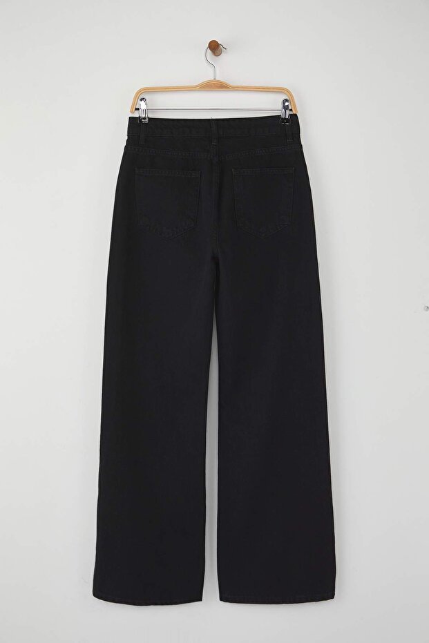 Siyah Yüksek Bel Taşlı Wide Leg Jeans TWOAW26JE00032 - 6