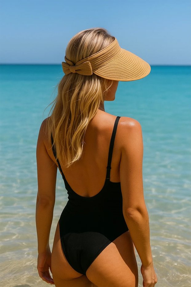 Imported Camel Bow Folding Sunscreen Straw Visor Hat
