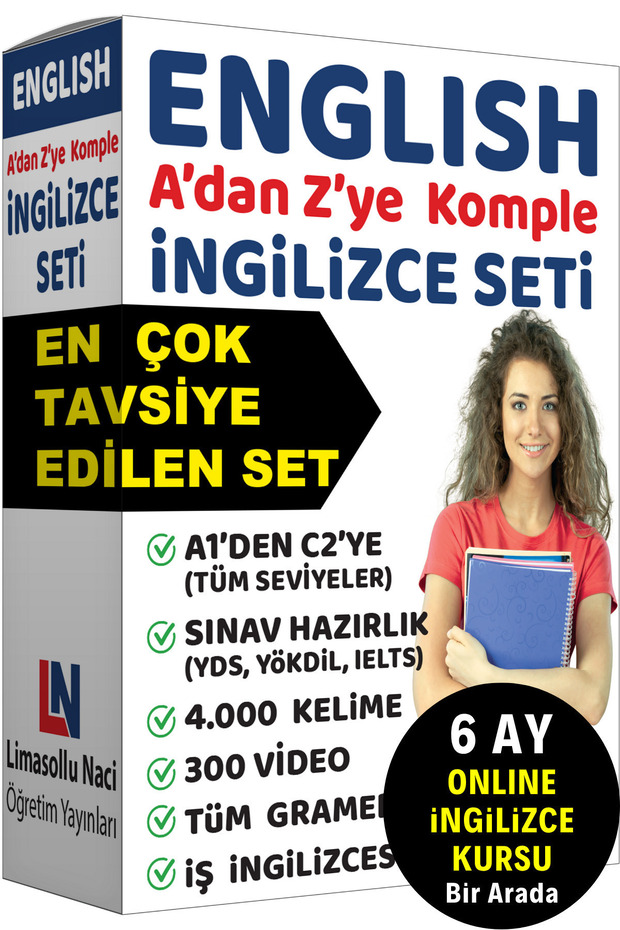 Limasollu Naci Öğretim Yayınları Ingilizce Eğitim Seti, Ingilizce Kitap, Gramer 4000 Kelime Öğrenme 300 Video, Yds, Yökdil Toefl, Lgs