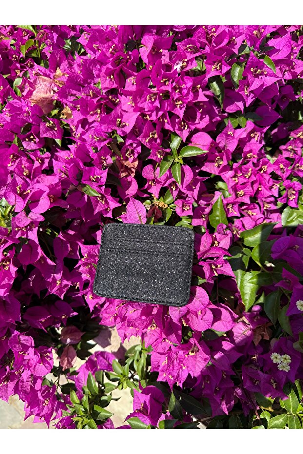 Women's Black Glitter Stylish Card Holder - 5 Compartments Minimal Design