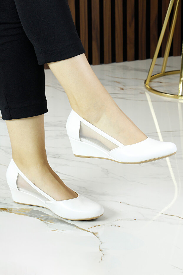 Evelyn White Mesh Wedge Heeled Shoes
