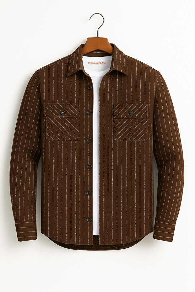 Textured Striped Jacket Looking Coffee Shirt