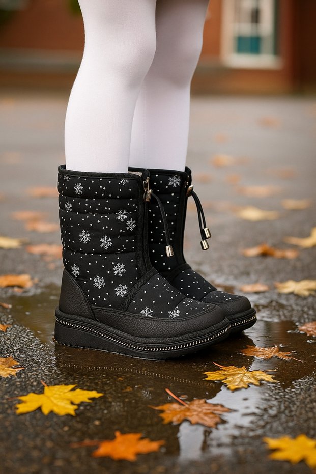 Daily Children's Winter Sports Boots Furry Lace Up Zipper Patterned Sole Shoes F200