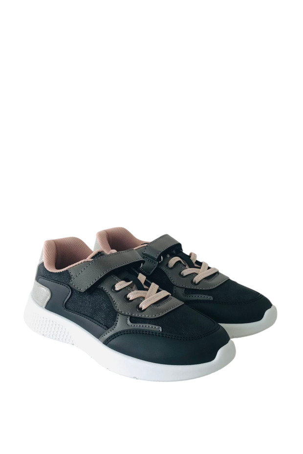 Black Kids Unisex Sneakers Sports Shoes Velcro Laced Kp-9510