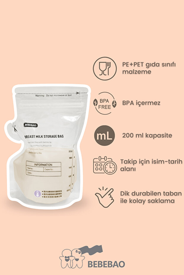 Anne Sütü Saklama Poşeti 200 ml 10'lu - 2