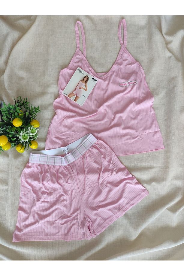Kaşkorse Kumaş Askılı Şortlu Kadın Pijama Takımı S/M - L - XL - XXL 70702 - 2