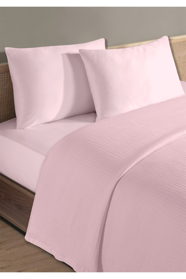 100% Natural Cotton 4 Layer Muslin Luxury Double Pique Set Pink 200X230Cm
