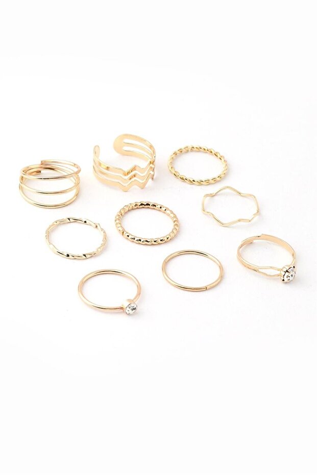 9 Piece Gold Color Steel Ring Set – Stylish and Modern Design