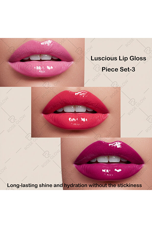 Luscious Lip Gloss 3-Piece Set | Long-Lasting, Non-Sticky Shine & Hydration – Exclusively at Rose Glow - 2