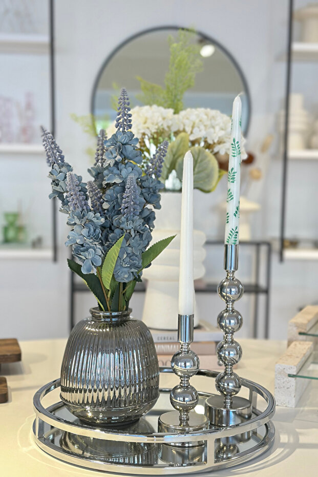 Round Metal Tray Silver-Mirrored Decorative Tray