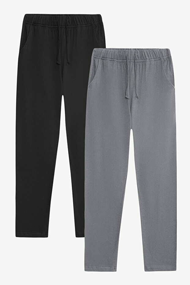 100% Cotton 2-Piece Single Jersey Compact Combed Cotton Fabric Men's Pajama Bottoms Comfortable Fit with Pockets Drawstring Anti-Sweat Breathable Black - Gray