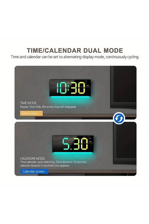 SMOUING 30.48cm Dijital Duvar Saati, Büyük Ekran ile 13 RGB Renk Değişimi, LED Alarm Saati ile Uzakt - 5