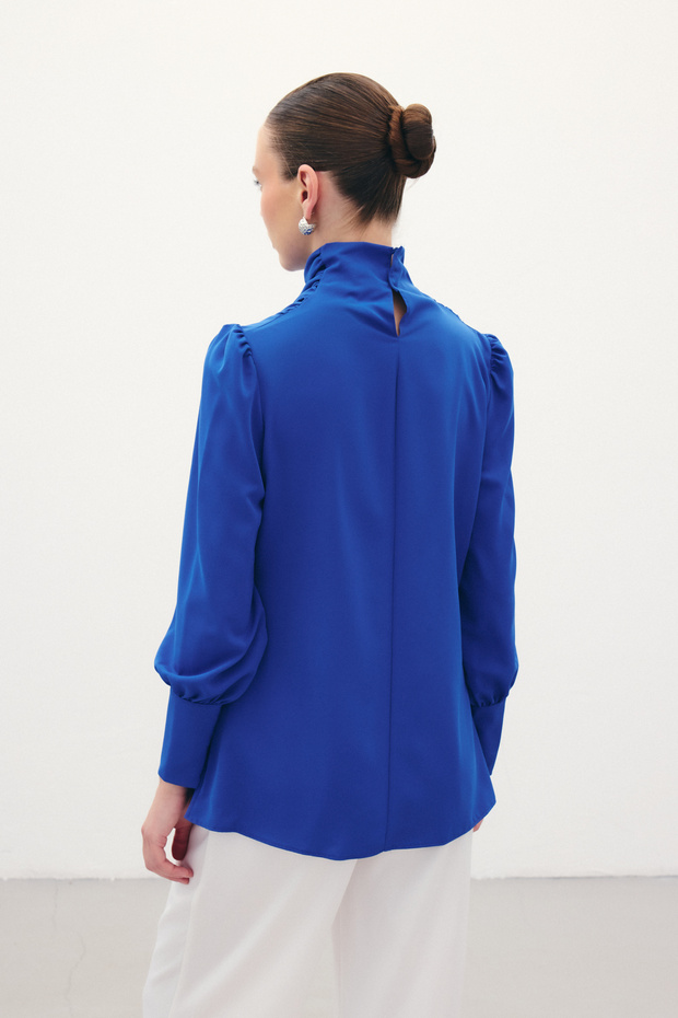 Drape Detaylı Bluz - Sax Mavi - 9