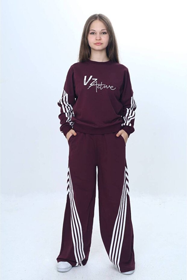 Girl's Stripe Detailed Oversize Tracksuit Set - 100% Cotton 2 Thread Comfortable Fit