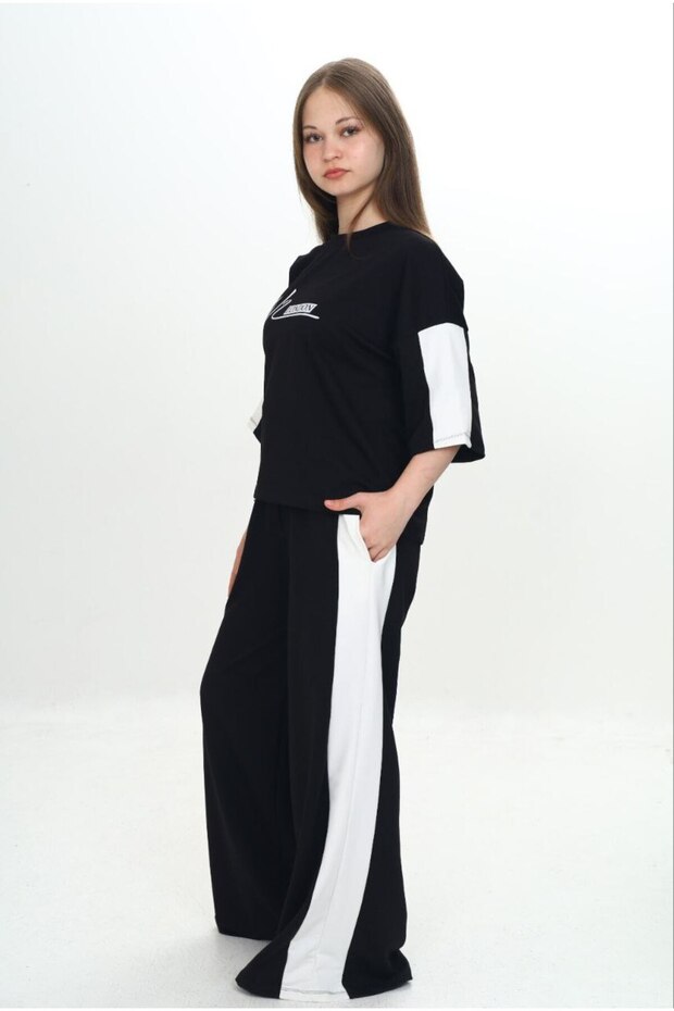 Girl's 100% Cotton London Printed Oversize Garnished Short Sleeve Tracksuit Set-293