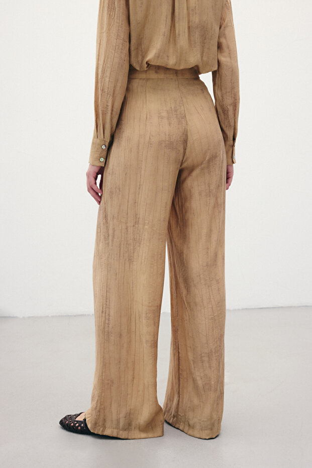 Patterned Loose Trousers - Camel - 6