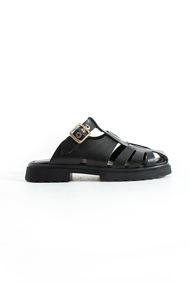 Venna Women's Genuine Leather Slippers Black