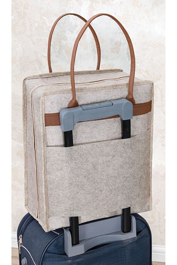 Leather Handle Shoe Travel Bag - Cream, 35 X 22 X 40 cm