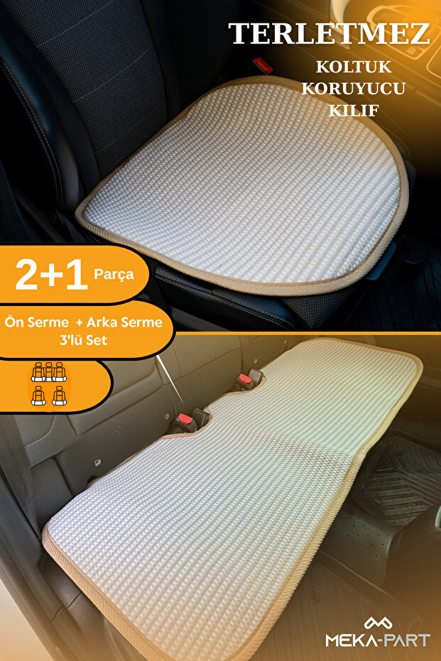 Meka Part Anti-Slip Seat Protector Cover 3 Pieces Serme Universal Beige