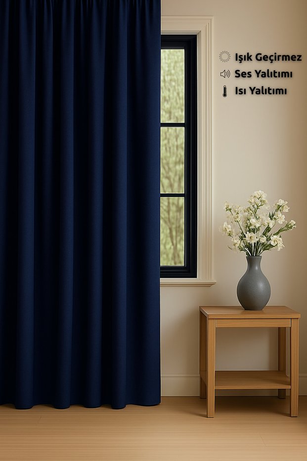 Special Custom-Tailored Elite Fabric Navy Blue Light-Blocking Drapery Curtain with Extra Tape Blackout