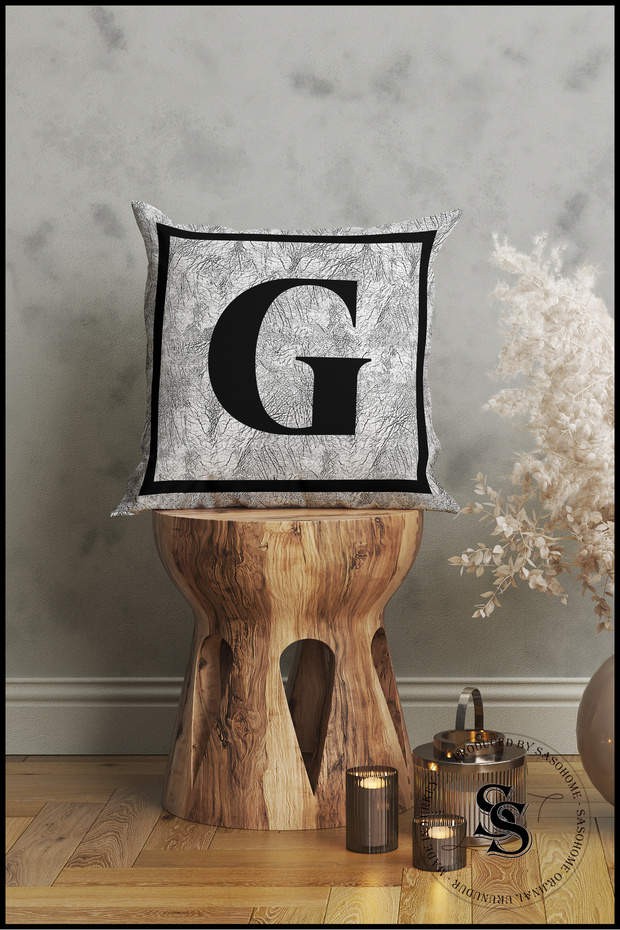Gray Letter Throw Pillow Case - Letter G - Gray Background Decorative Gift Throw Pillow Case