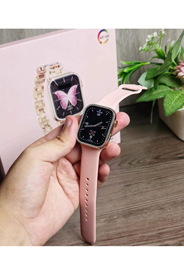 4 Kordonlu Bileklik Hediyeli Watch 10 Mini Premium Set Amoled Akıllı Saat Kadın Kol Saati - 5