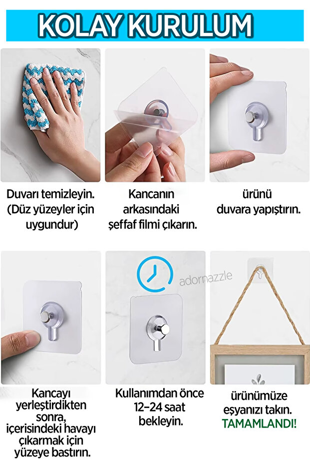 4 Adet Süper Güçlü Yapışkanlı Askı Yapışkanlı Çerçeve Raf Vidası - 5