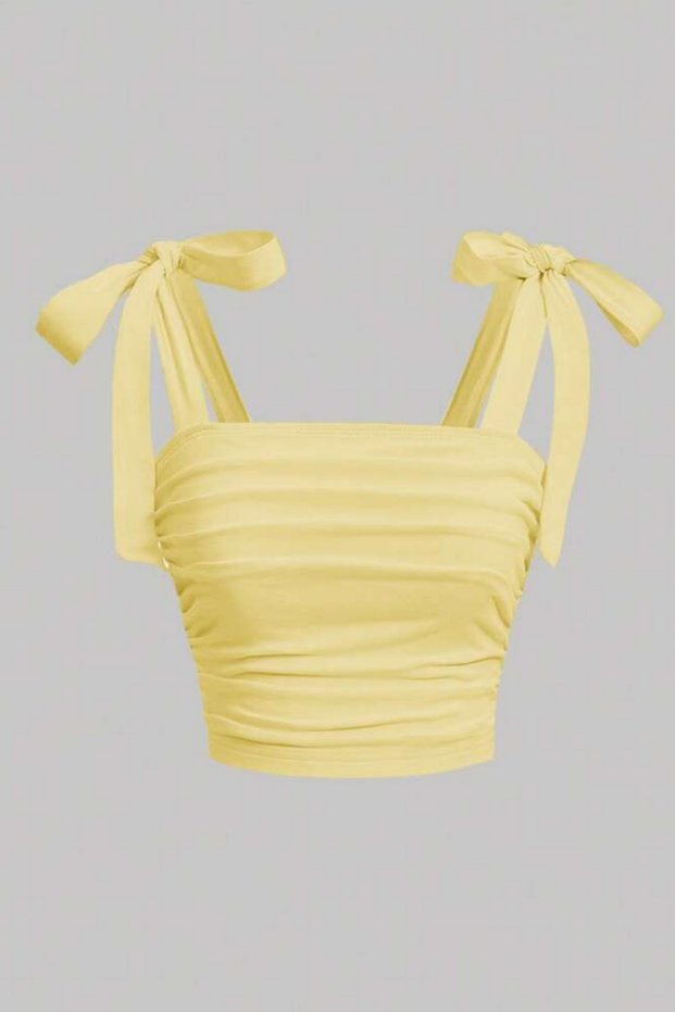 WFT5023B Bow-Detail Wide-Strap Cropped Blouse