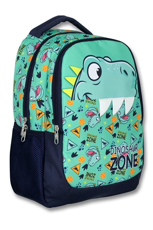 Cennec 5018 (Dinazor - Yeşil Lacivert - Erkek Çocuk) Okul Çantası - Dinazor Diş Detayı - 1