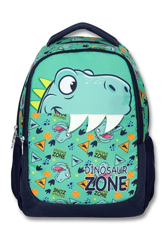 Cennec 5018 (Dinazor - Yeşil Lacivert - Erkek Çocuk) Okul Çantası - Dinazor Diş Detayı - 2