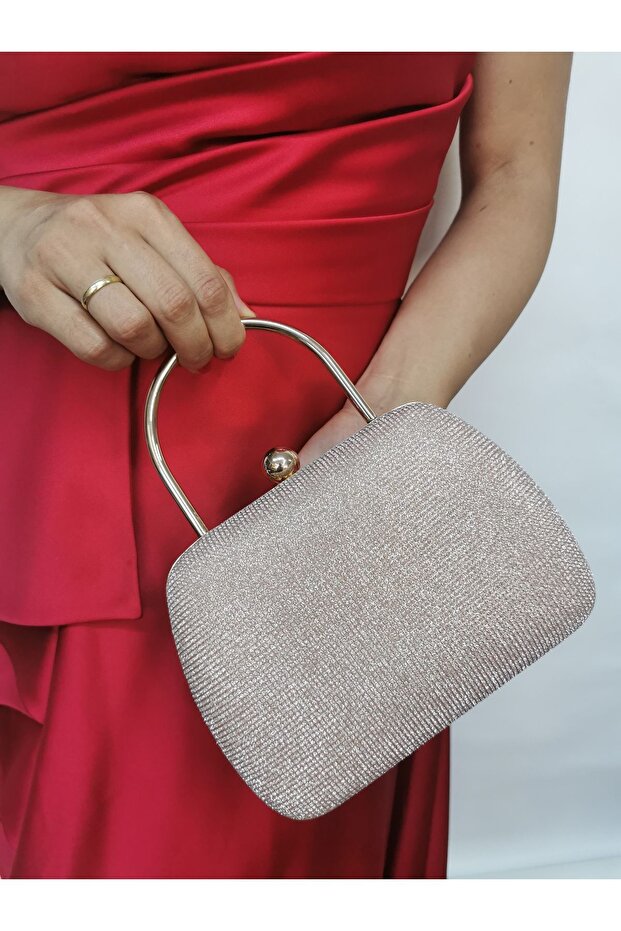 Women's Big Stone Look Powder Evening Clutch Chain Strap Handheld Wedding Engagement Evening Bag