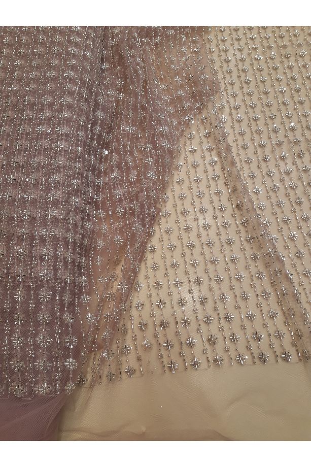 Abiye İçin Taş ve Boncuk İşlemeli Bebe Mavi Dantel 3 Metre ( Alt astarı Dahil) - 1