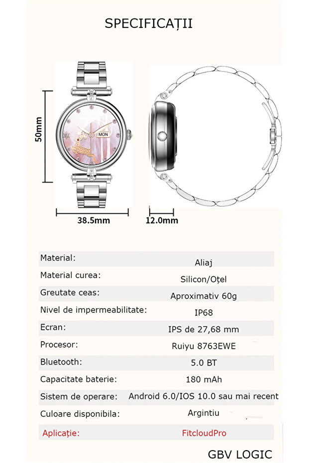 Ceas smartwatch de dama cu 2 bratari GBV LOGIC,bluetooth, ritm cardiac, somn,monitorizare calorii - 3