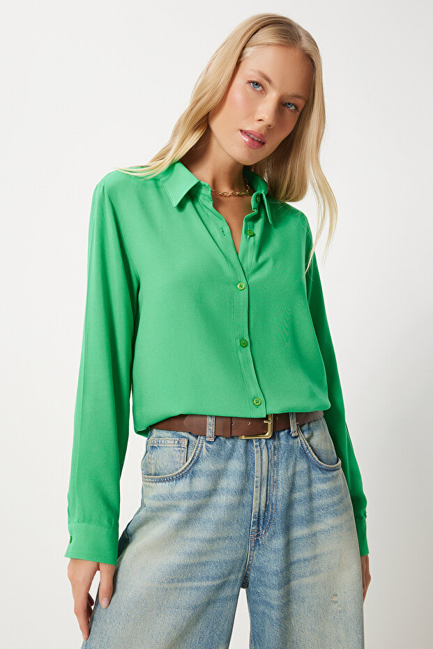 Comfortable Fit Viscose Shirt Green Lto0032