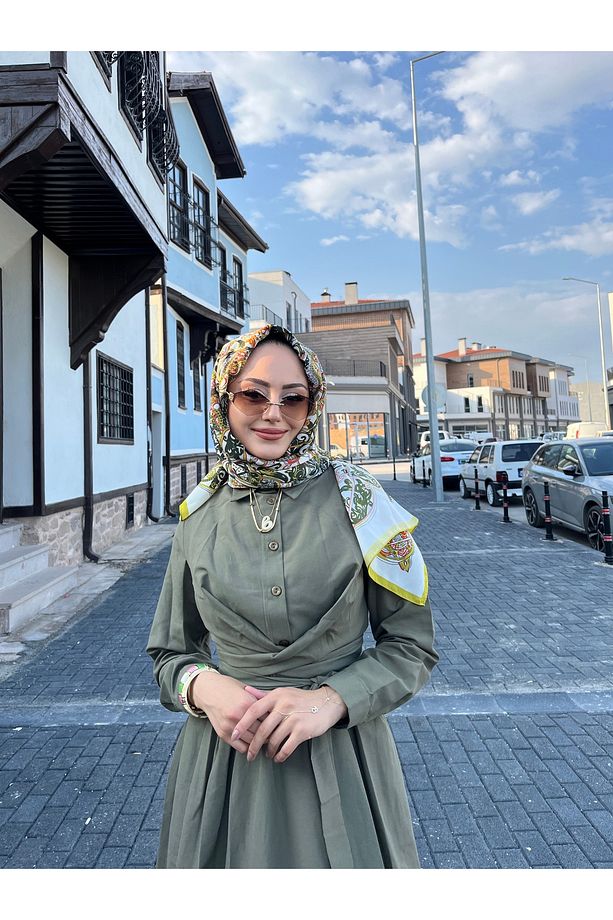 Kendinden Kuşaklı Yandan Cepli Yazlık Elbise - 7