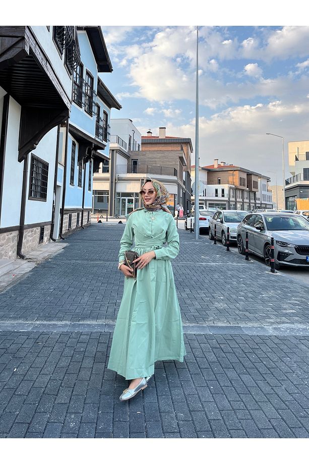 Kendinden Kuşaklı Yandan Cepli Yazlık Elbise - 2